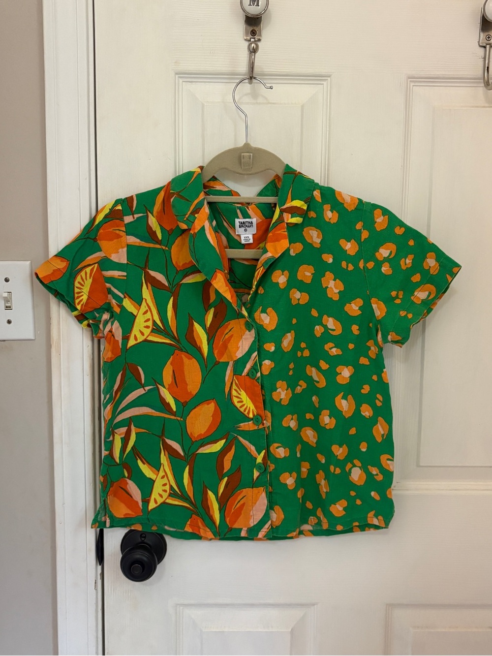 Tabitha Brown for Target Linen Blend Tropical Print Button Down Top - Picture 3 of 7